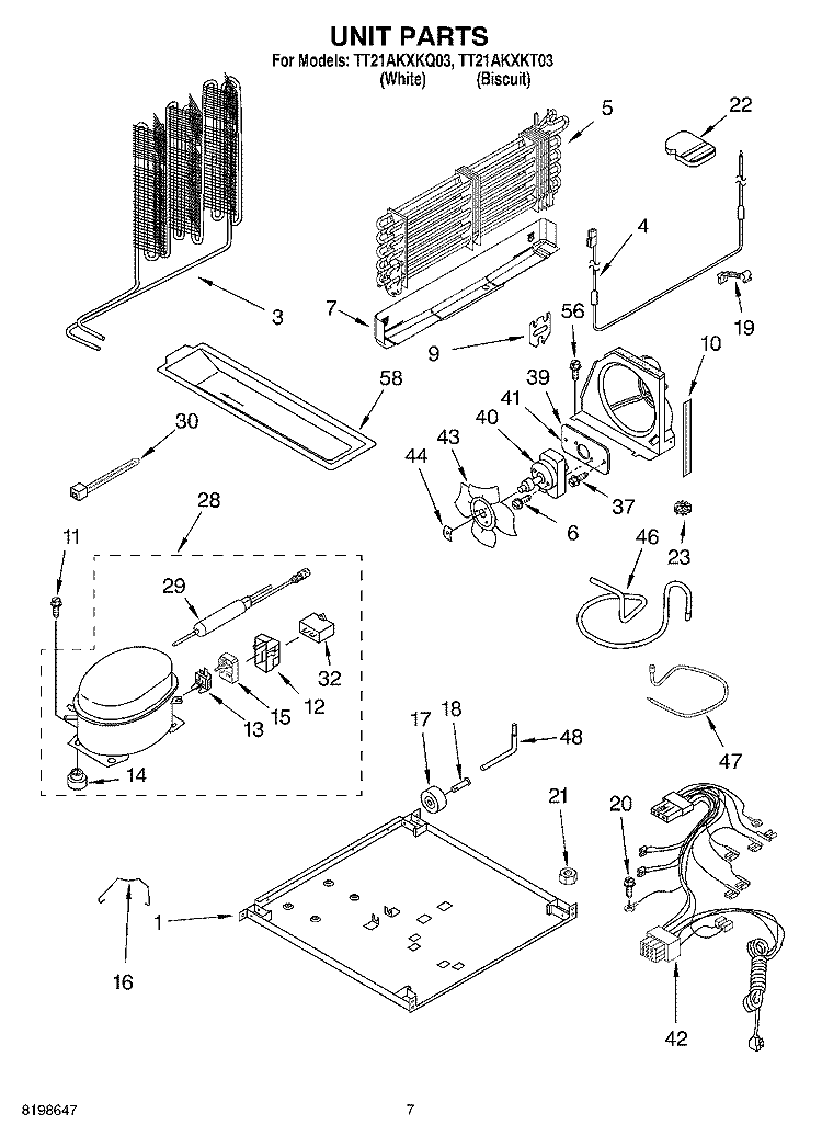 UNIT PARTS Diagram and Parts List for TT21AKXKQ03  Estate Refrigerator