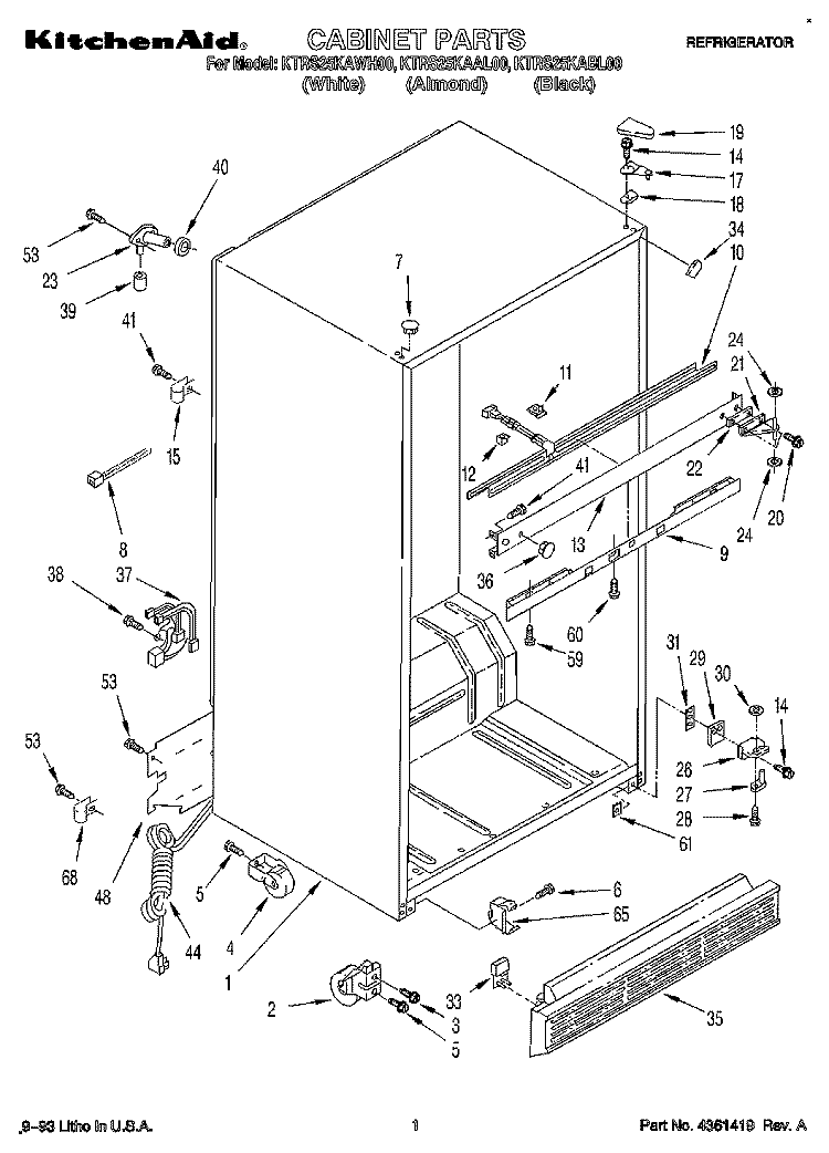 CABINET Diagram and Parts List for KTRS25KAWH00  KitchenAid Refrigerator