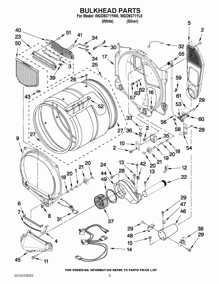 BULKHEAD PARTS Diagram and Parts List for WGD9371YW0  Whirlpool Dryer