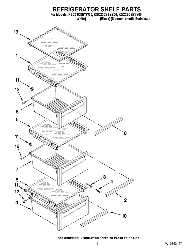 REFRIGERATOR SHELF PARTS Diagram and Parts List for KSC23C9EYW00  KitchenAid Refrigerator