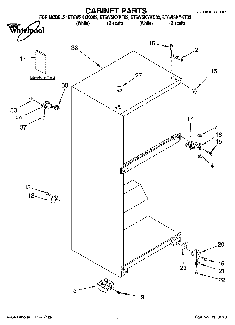CABINET PARTS Diagram and Parts List for ET6WSKYKQ02  Whirlpool Refrigerator