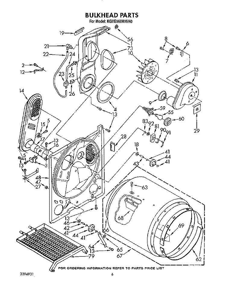 BULKHEAD Diagram and Parts List for KGYE960WAL0  KitchenAid Dryer