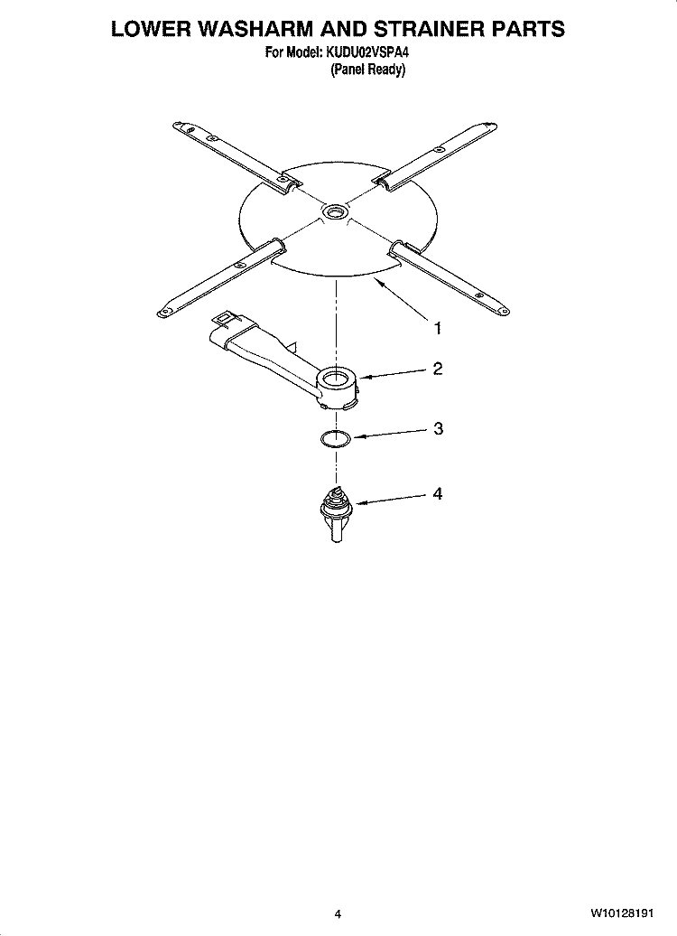 LOWER WASHARM AND STRAINER PARTS Diagram and Parts List for KUDU02VSPA4  KitchenAid Dishwasher