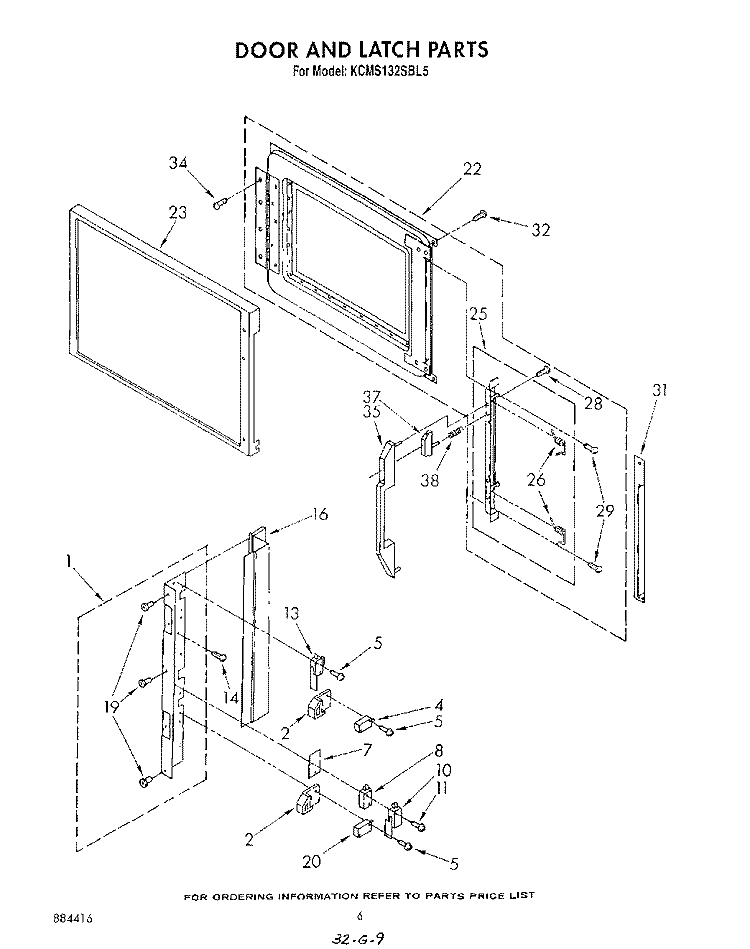 DOOR AND LATCH , LITERATURE AND OPTIONAL Diagram and Parts List for KCMS132SBL5  KitchenAid Microwave
