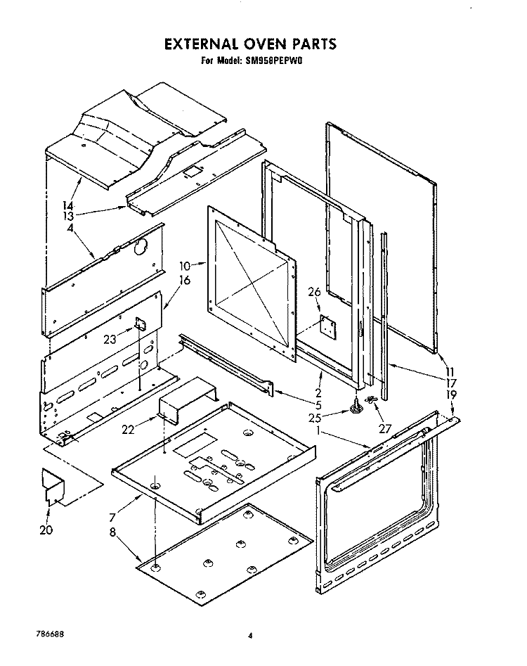 EXTERNAL OVEN Diagram and Parts List for SM958PEPW0  Whirlpool Range
