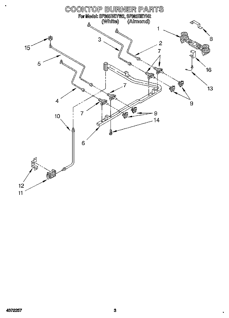 COOKTOP BURNER Diagram and Parts List for SF365BEYN2  Whirlpool Range
