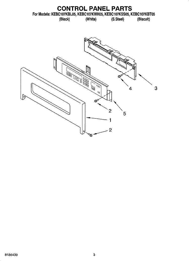 CONTROL PANEL PARTS Diagram and Parts List for KEBC107KBL05  KitchenAid Wall Oven