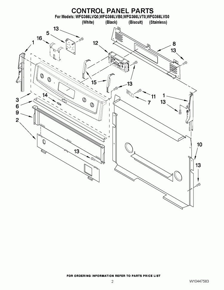 CONTROL PANEL PARTS Diagram and Parts List for WFG366LVQ0  Whirlpool Range