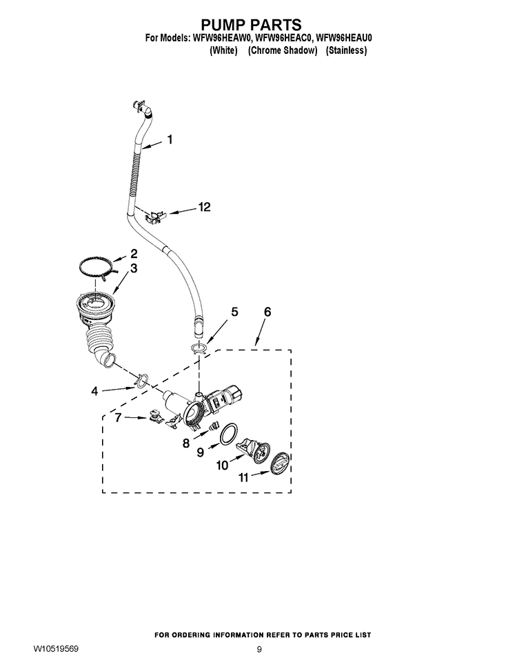 PUMP PARTS Diagram and Parts List for WFW96HEAU0  Whirlpool Washer