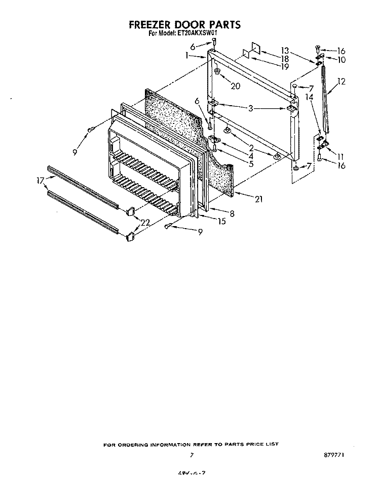 FREEZER DOOR Diagram and Parts List for ET20AKXSW01  Whirlpool Refrigerator