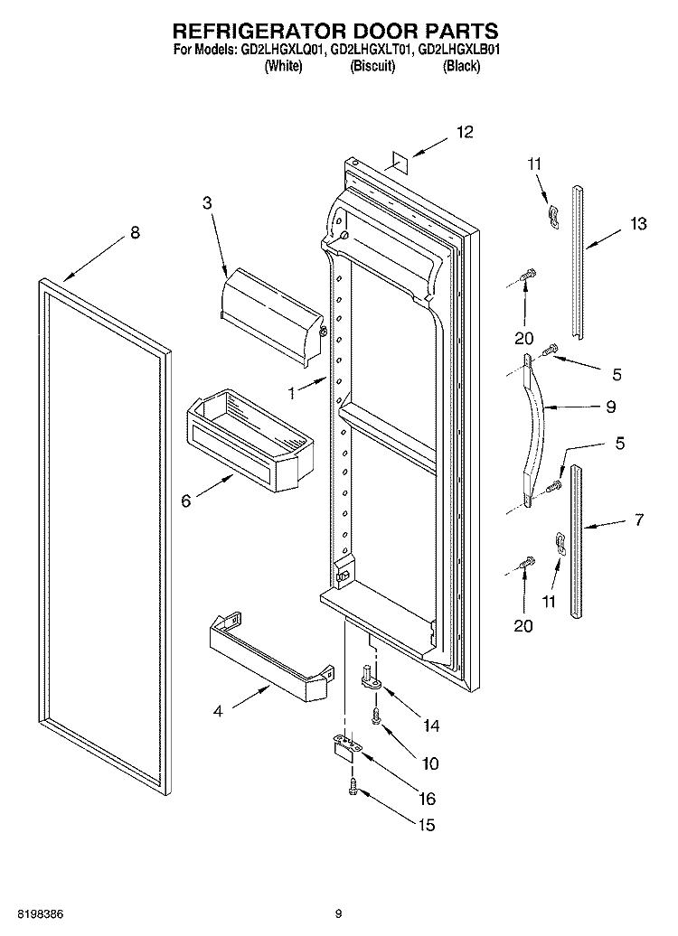 REFRIGERATOR DOOR Diagram and Parts List for GD2LHGXLB01  Whirlpool Refrigerator