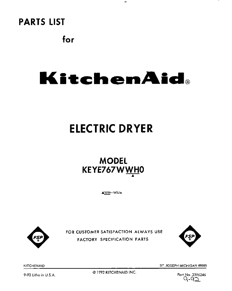 SECTION Diagram and Parts List for KEYE767WWH0  KitchenAid Dryer