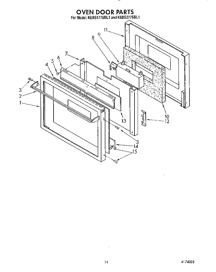 OVEN DOOR, LIT/OPTIONAL Diagram and Parts List for KEBS177SBL0  KitchenAid Wall Oven