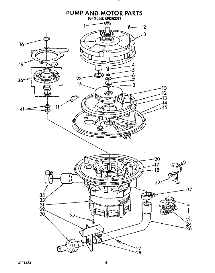 PUMP AND MOTOR Diagram and Parts List for KPDI620T1  KitchenAid Dishwasher