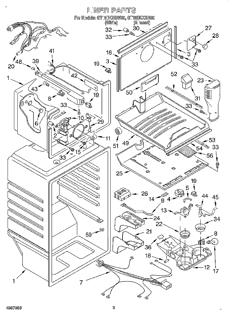 LINER Diagram and Parts List for GT19DKXGN00  Whirlpool Refrigerator