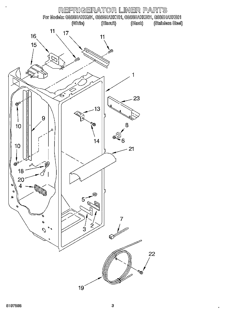 REFRIGERATOR LINER Diagram and Parts List for GS6SHAXKB01  Whirlpool Refrigerator
