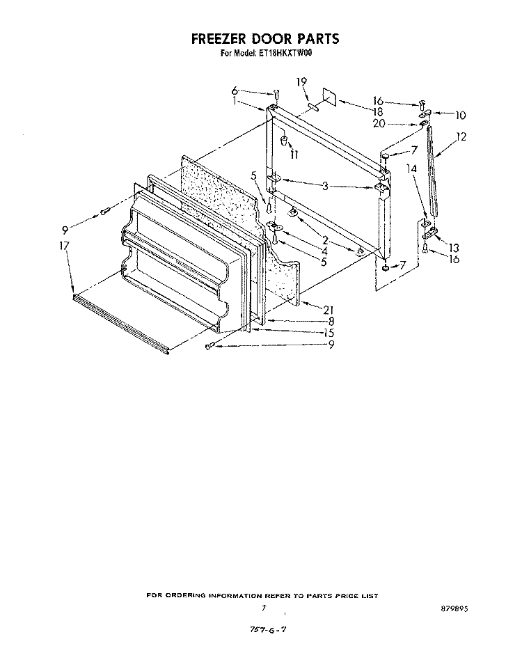 FREEZER DOOR Diagram and Parts List for ET18HKXTF00  Whirlpool Refrigerator