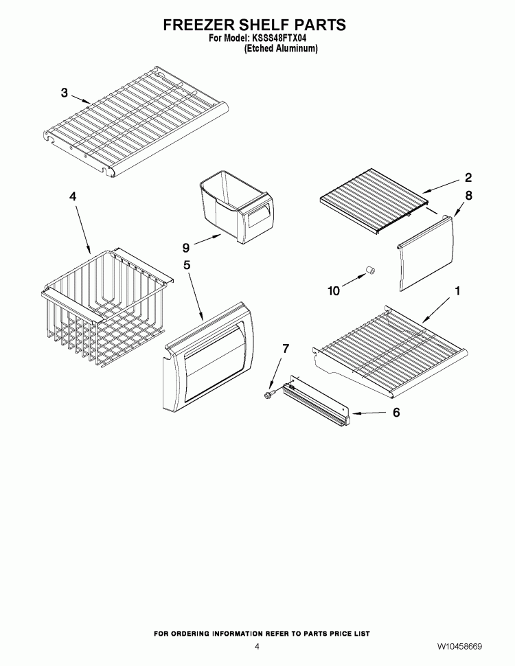 FREEZER SHELF PARTS Diagram and Parts List for KSSS48FTX04  KitchenAid Refrigerator