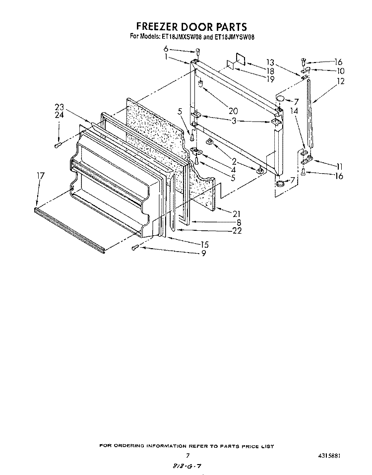 FREEZER DOOR Diagram and Parts List for ET18JMXSW08  Whirlpool Refrigerator
