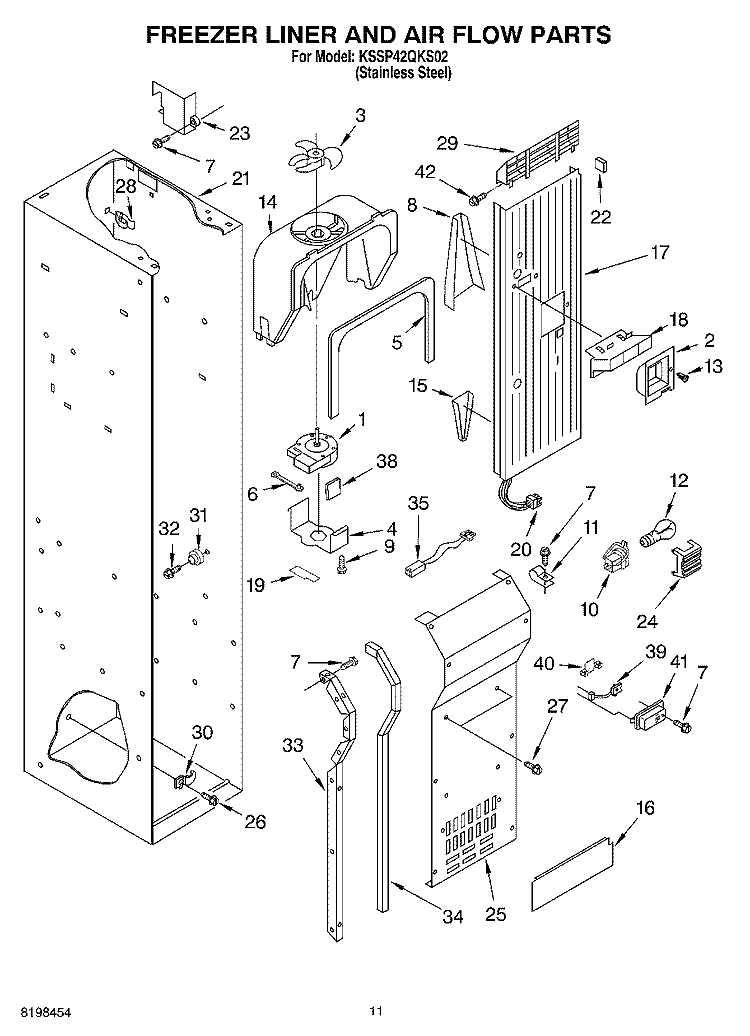 FREEZER LINER AND AIR FLOW PARTS Diagram and Parts List for KSSP42QKS02  KitchenAid Refrigerator