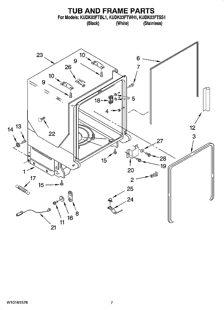 TUB AND FRAME PARTS Diagram and Parts List for KUDK03FTSS1  KitchenAid Dishwasher