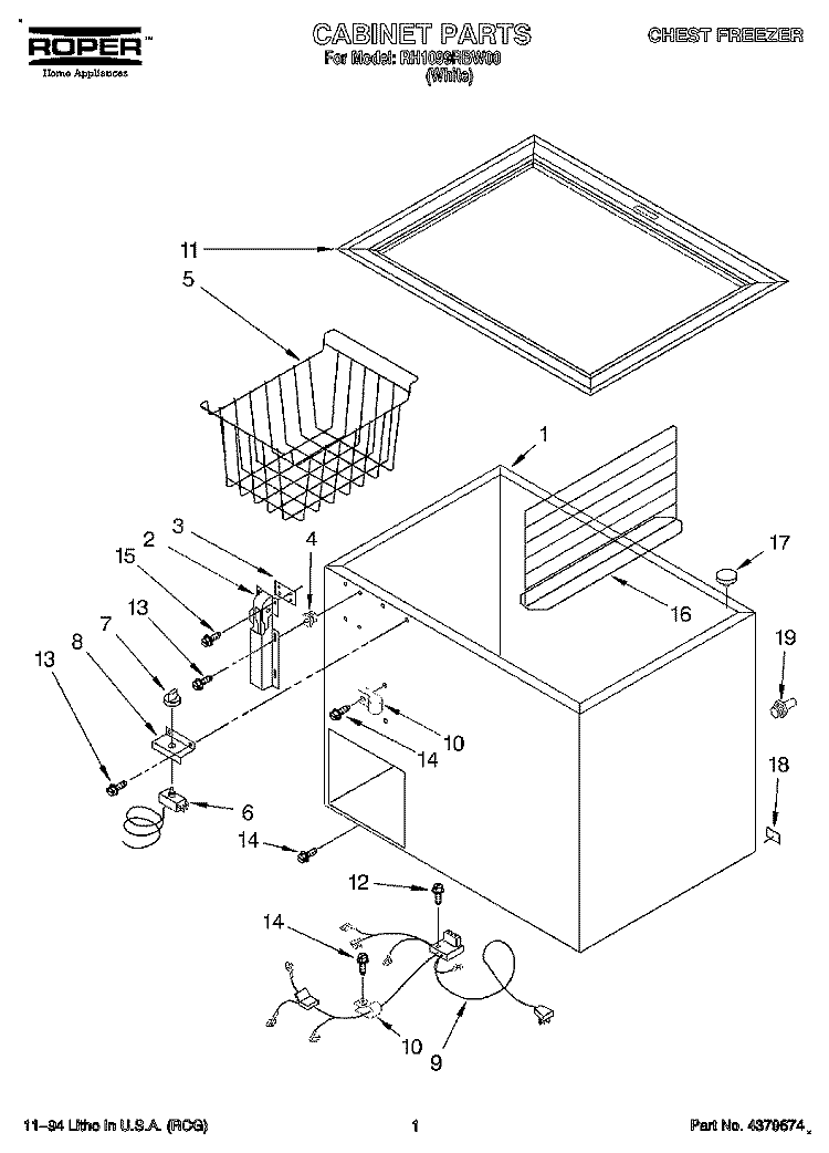 SECTION Diagram and Parts List for RH1099RBW00  Roper Freezer