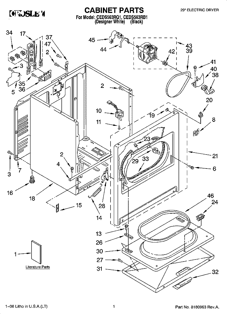 CABINET PARTS Diagram and Parts List for CEDS563RQ1  Crosley Dryer