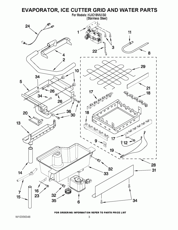 EVAPORATOR, ICE CUTTER GRID AND WATER PARTS Diagram and Parts List for KUIC18NNXS0  KitchenAid Ice Maker