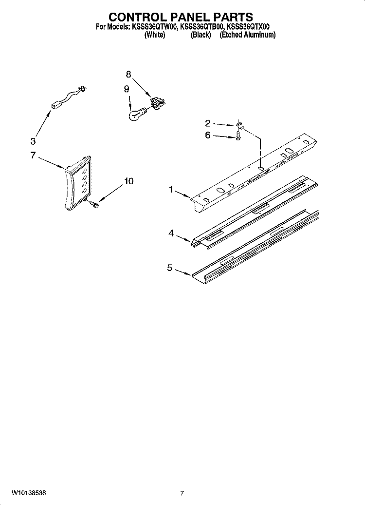 CONTROL PANEL PARTS Diagram and Parts List for KSSS36QTB00  KitchenAid Refrigerator