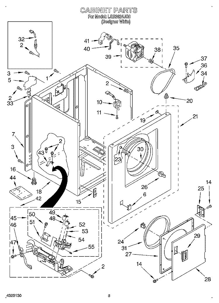 CABINET Diagram and Parts List for LGR3624JQ0  Whirlpool Dryer