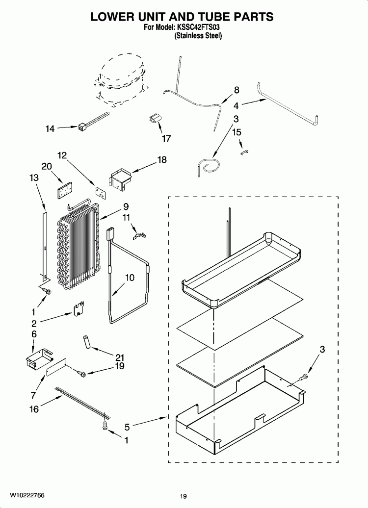 LOWER UNIT AND TUBE PARTS Diagram and Parts List for KSSC42FTS03  KitchenAid Refrigerator