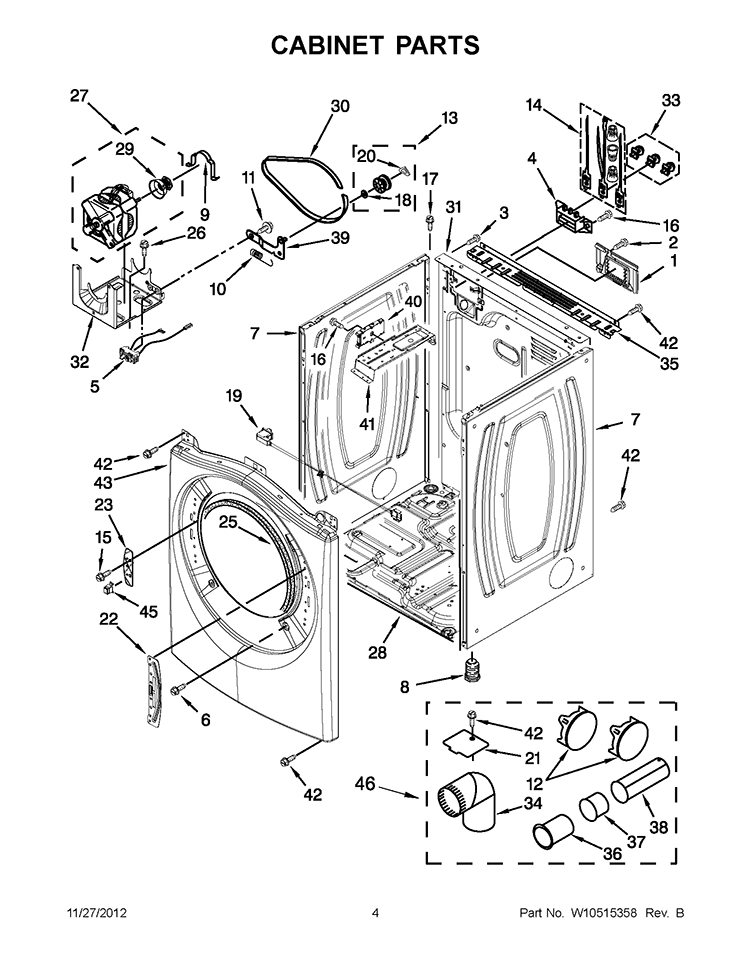 CABINET PARTS Diagram and Parts List for WED94HEAW0  Whirlpool Dryer