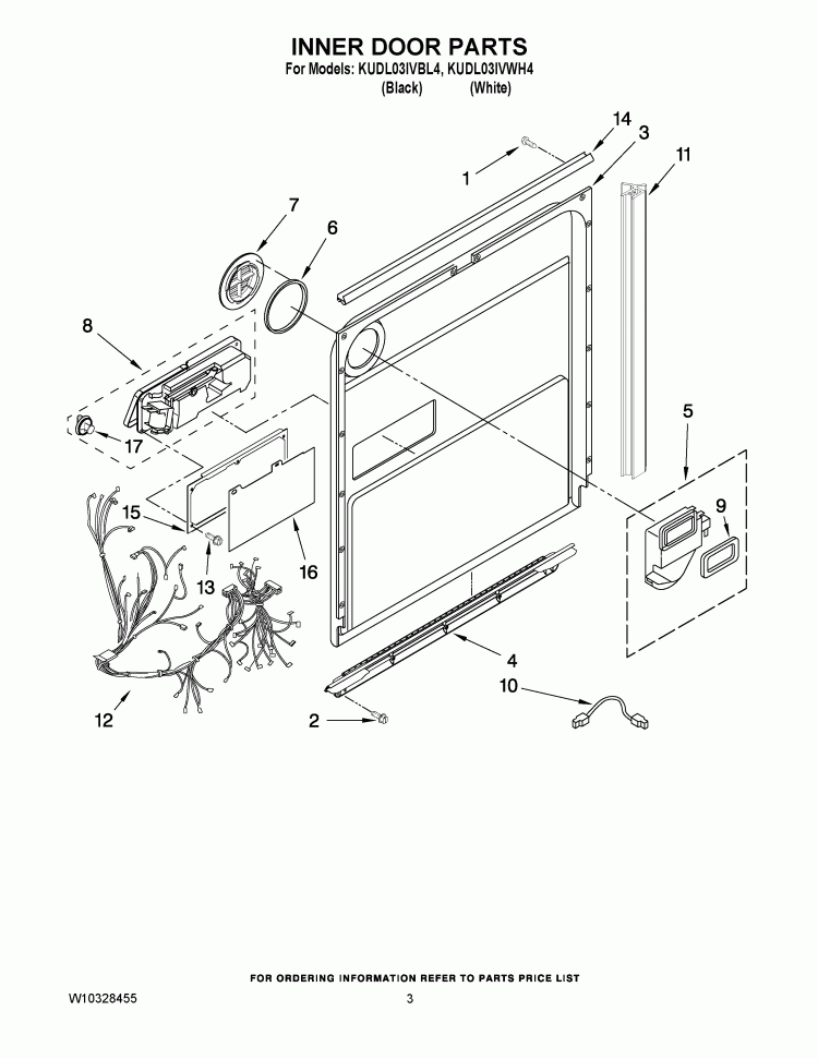 INNER DOOR PARTS Diagram and Parts List for KUDL03IVWH4  KitchenAid Dishwasher