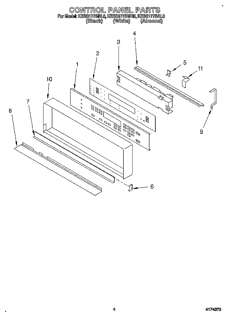 CONTROL PANEL, LITERATURE Diagram and Parts List for KEBS177BAL0  KitchenAid Wall Oven