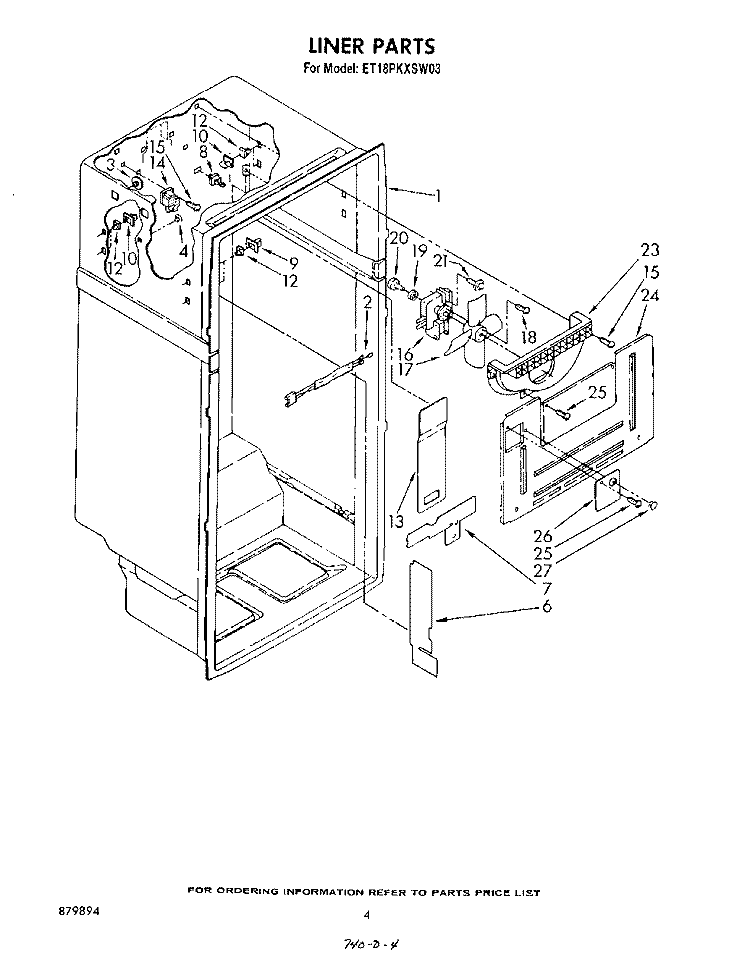 LINER Diagram and Parts List for ET18PKXSW03  Whirlpool Refrigerator