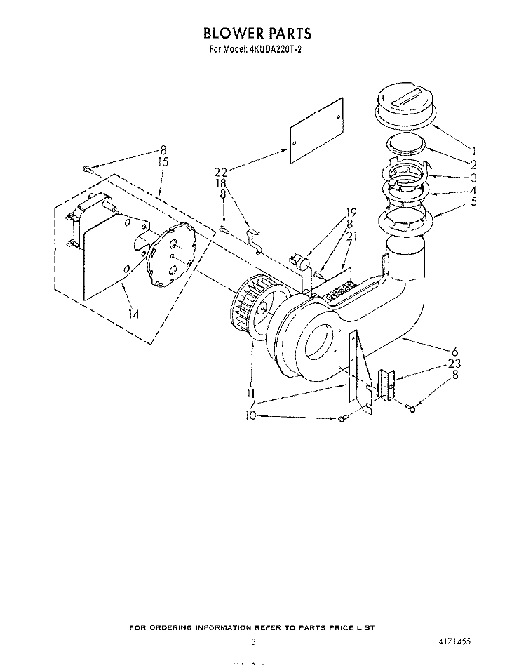 BLOWER Diagram and Parts List for 4KUDA220T2  KitchenAid Dishwasher