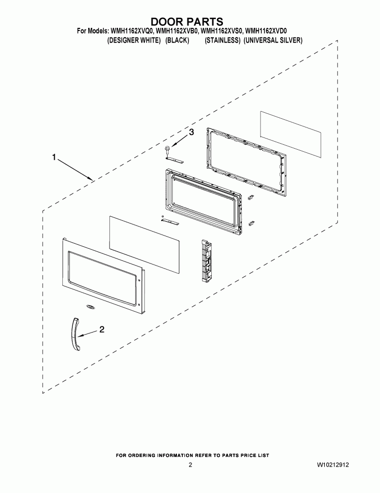 DOOR PARTS Diagram and Parts List for WMH1162XVS0  Whirlpool Microwave