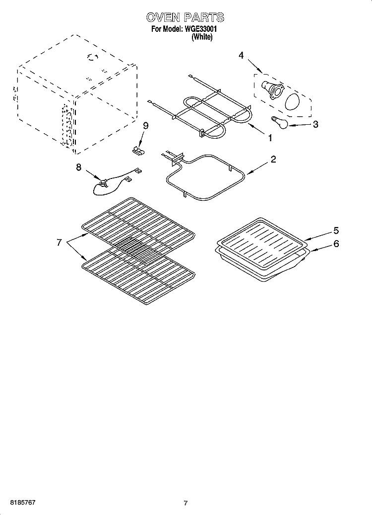OVEN PARTS, MISCELLANEOUS PARTS Diagram and Parts List for WGE33001  Whirlpool Range