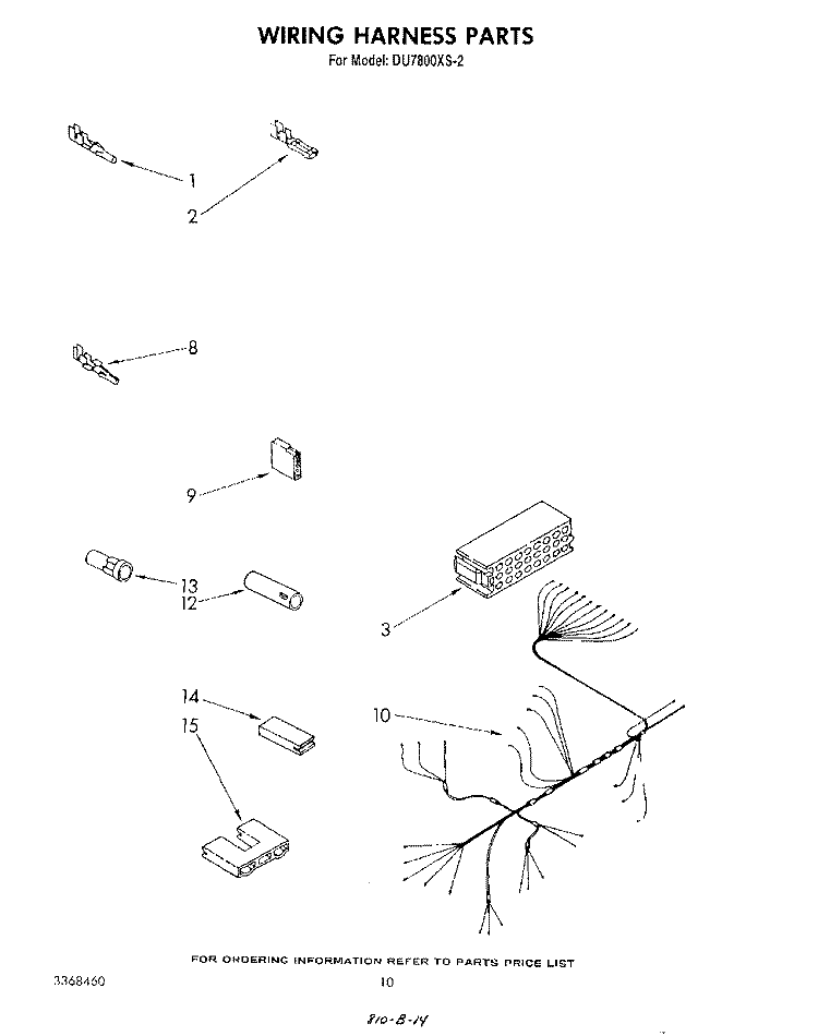 WIRING HARNESS Diagram and Parts List for DU7800XS2  Whirlpool Dishwasher