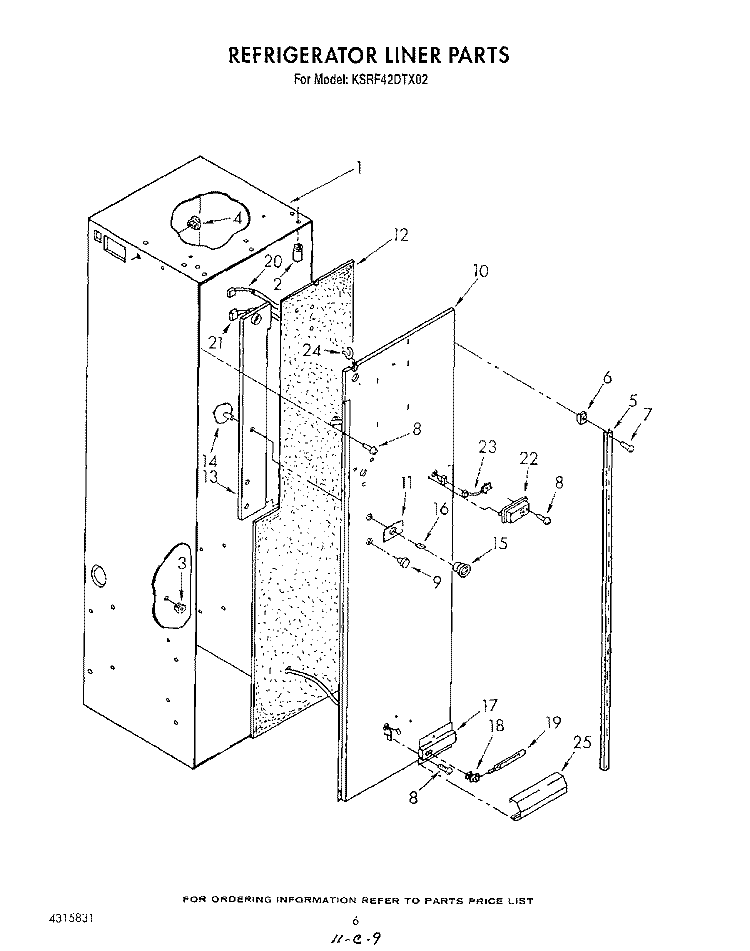 REFRIGERATOR LINER Diagram and Parts List for KSRF42DTX02  KitchenAid Refrigerator