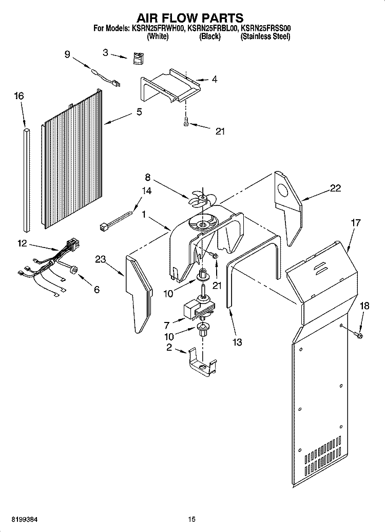 AIR FLOW PARTS Diagram and Parts List for KSRN25FRBL00  KitchenAid Refrigerator