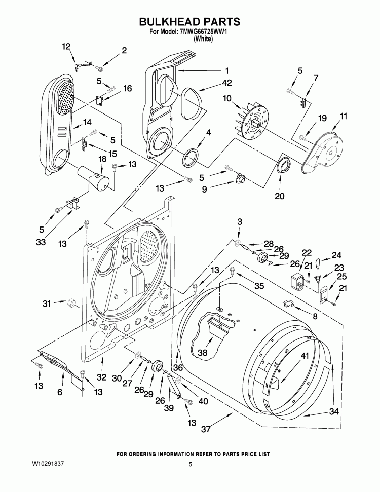 BULKHEAD PARTS Diagram and Parts List for 7MWG66725WW1  Whirlpool Dryer