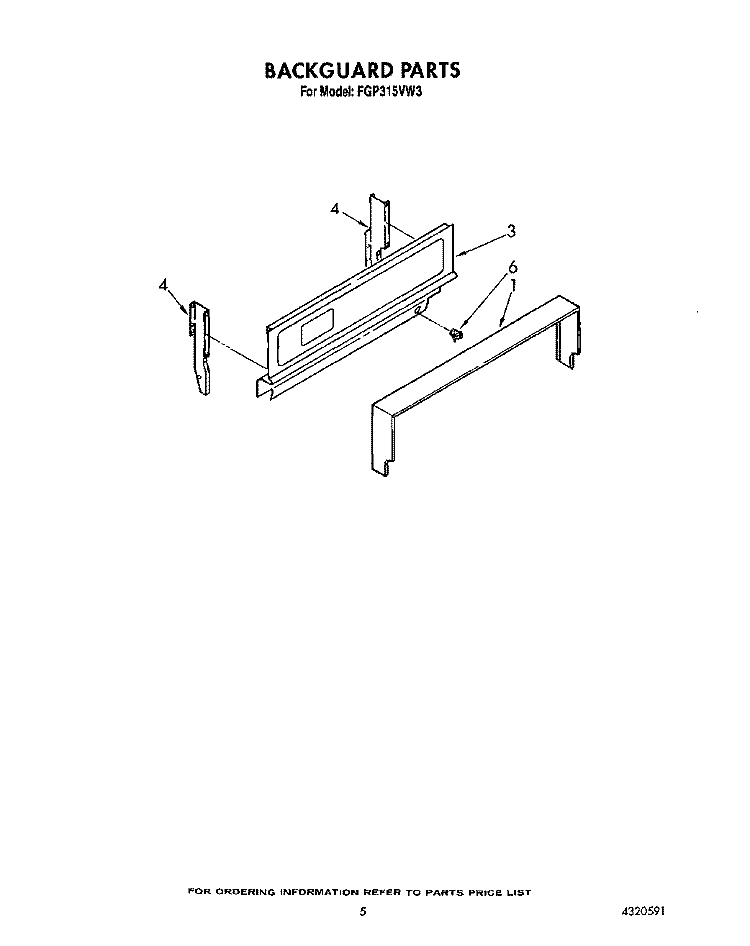 BACKGUARD Diagram and Parts List for FGP315VW3  Roper Range
