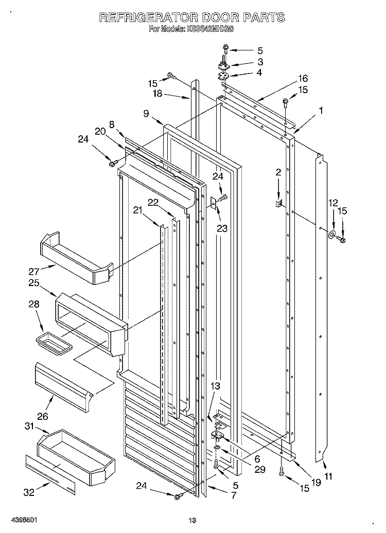 REFRIGERATOR DOOR Diagram and Parts List for KSSS42MHX00  KitchenAid Refrigerator