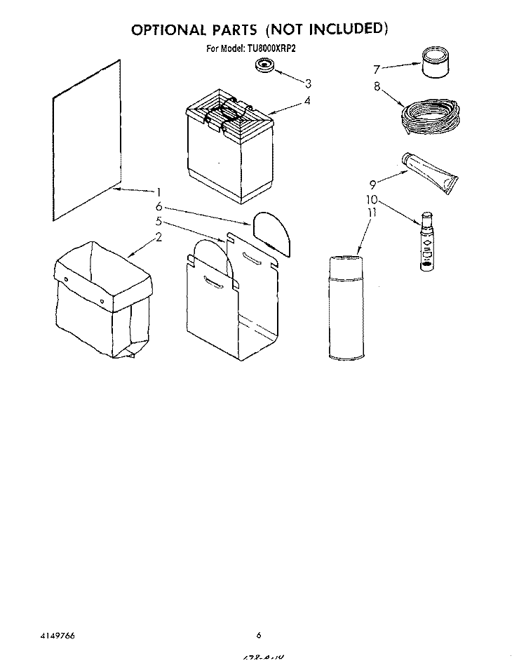LIT/OPTIONAL Diagram and Parts List for TU8000XRP2  Whirlpool Trash Compactor