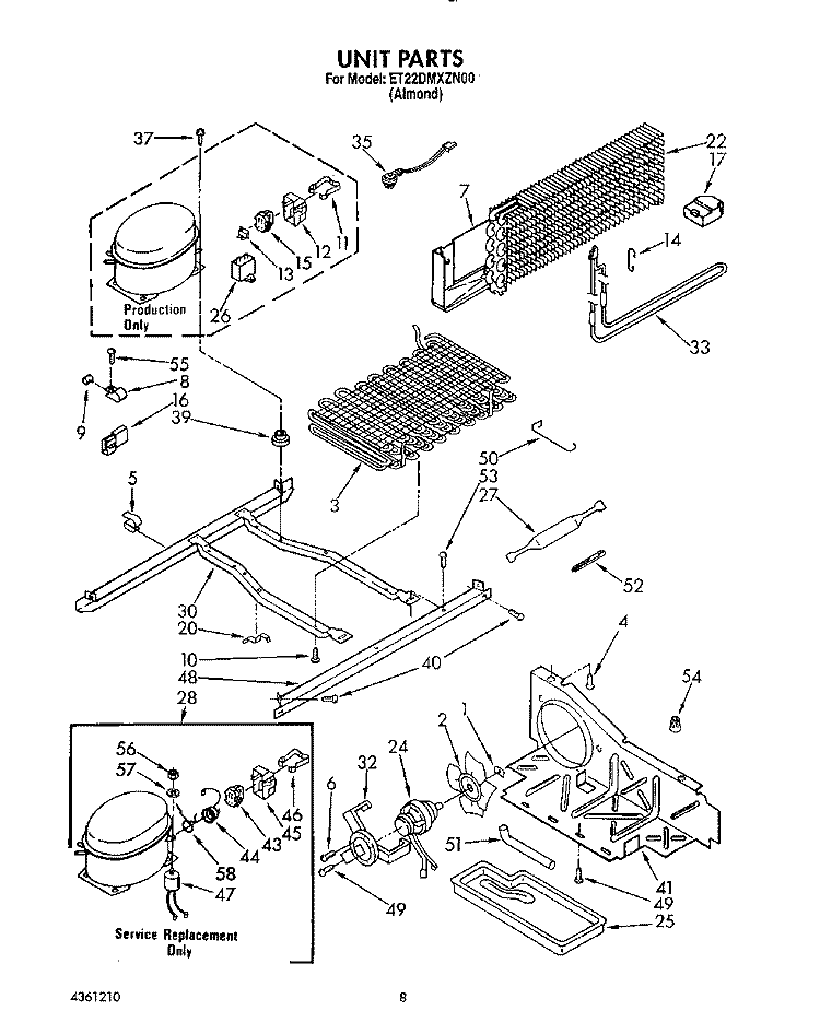 UNIT Diagram and Parts List for ET22DMXZN00  Whirlpool Refrigerator