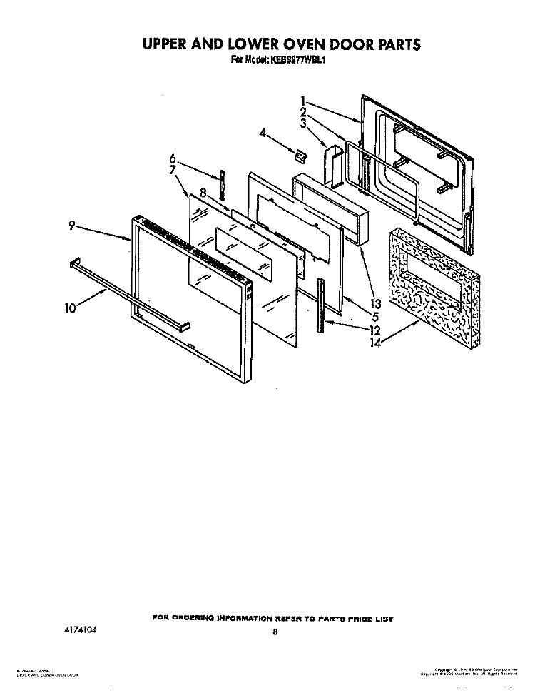 UPPER AND LOWER OVEN DOOR Diagram and Parts List for KEBS277WAL1  KitchenAid Wall Oven