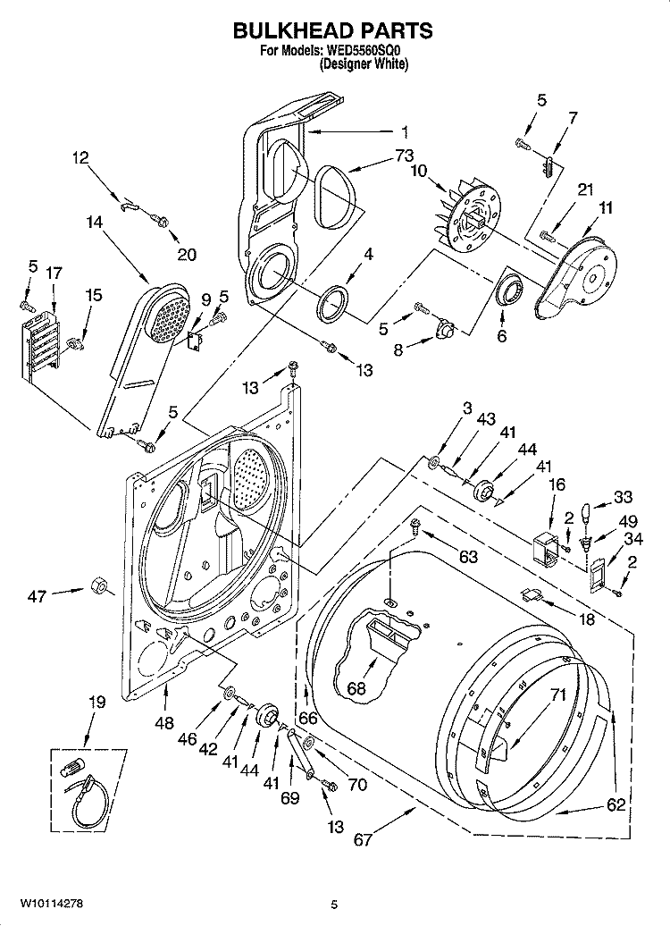 BULKHEAD PARTS, OPTIONAL PARTS (NOT INCLUDED) Diagram and Parts List for WED5560SQ0  Whirlpool Dryer