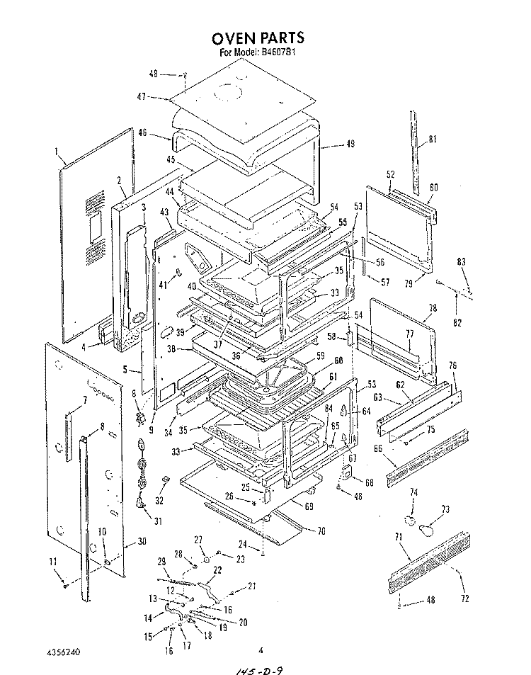OVEN Diagram and Parts List for B4607B1  Roper Range