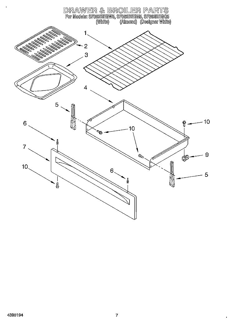 DRAWER AND BROILER Diagram and Parts List for SF362BEGN5  Whirlpool Range